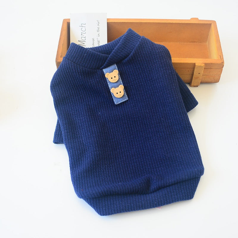 KFX-9320637 Casual Cotton Two-Legged Dog Sweater in Lotus Root Pink, Beige, and Dark Blue