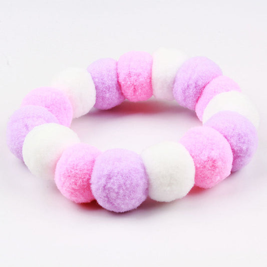 KFX-9324605 Colorful Cotton Pet Collar with Fur Ball Accents – XS/S/M/L Sizes Available