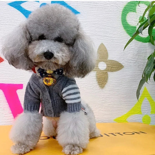 KFX-9326397 Cozy Gray Cardigan Sweater for Dogs in Various Sizes