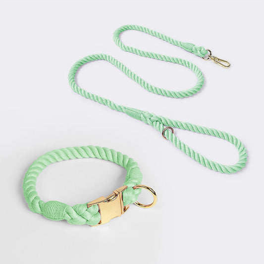 KFX-9328189 Gradient Colored Cotton Rope Pet Collar with 150cm Leash - Multiple Sizes and Vibrant Color Options