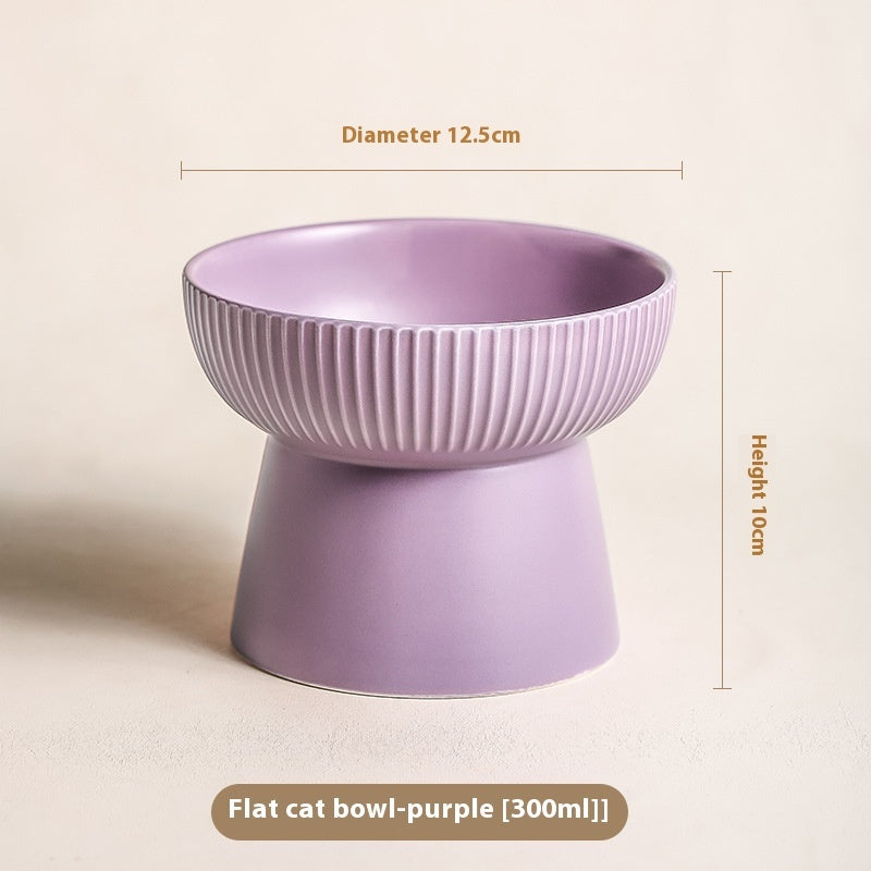 KFX-9328573 Anti-Tumble Porcelain Pet Rice Bowl in Striped Design - Multiple Color Options