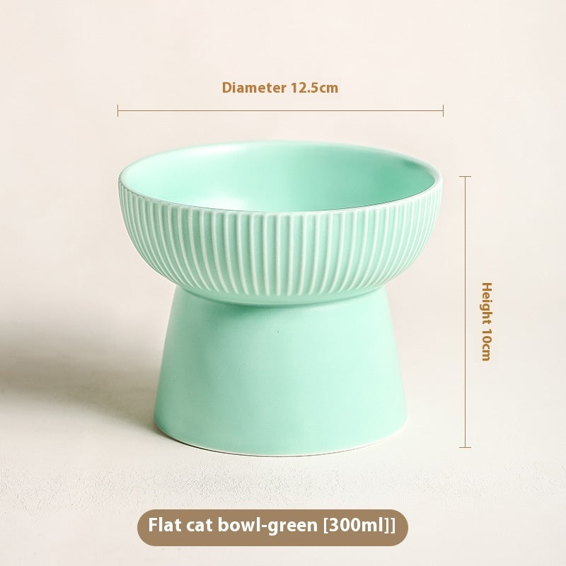KFX-9328573 Anti-Tumble Porcelain Pet Rice Bowl in Striped Design - Multiple Color Options