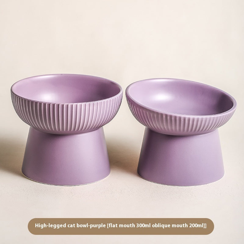 KFX-9328573 Anti-Tumble Porcelain Pet Rice Bowl in Striped Design - Multiple Color Options
