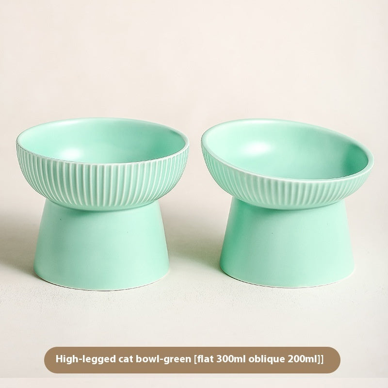 KFX-9328573 Anti-Tumble Porcelain Pet Rice Bowl in Striped Design - Multiple Color Options
