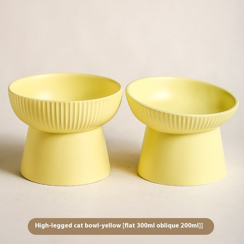 KFX-9328573 Anti-Tumble Porcelain Pet Rice Bowl in Striped Design - Multiple Color Options