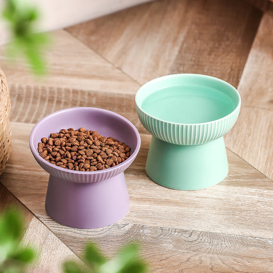 KFX-9328573 Anti-Tumble Porcelain Pet Rice Bowl in Striped Design - Multiple Color Options