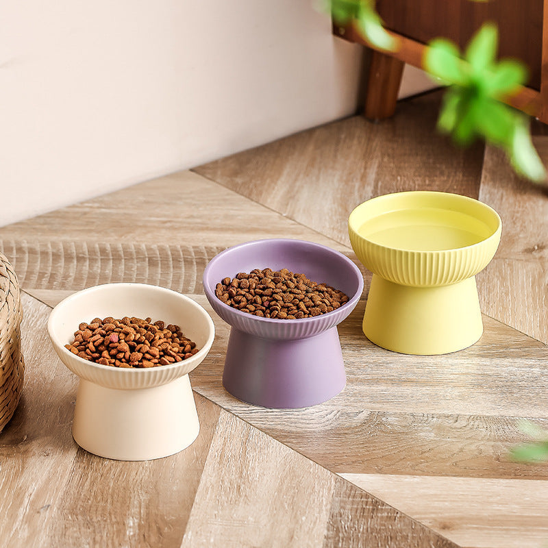 KFX-9328573 Anti-Tumble Porcelain Pet Rice Bowl in Striped Design - Multiple Color Options