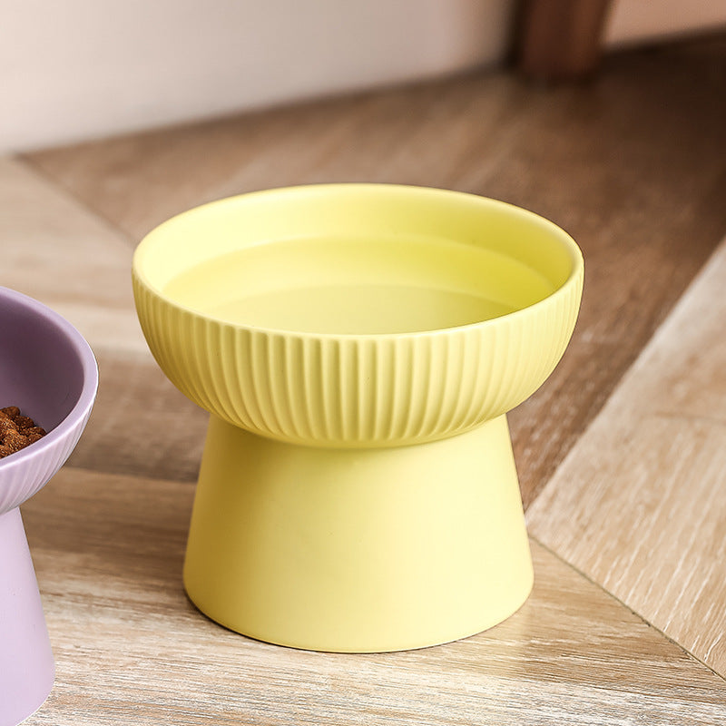 KFX-9328573 Anti-Tumble Porcelain Pet Rice Bowl in Striped Design - Multiple Color Options