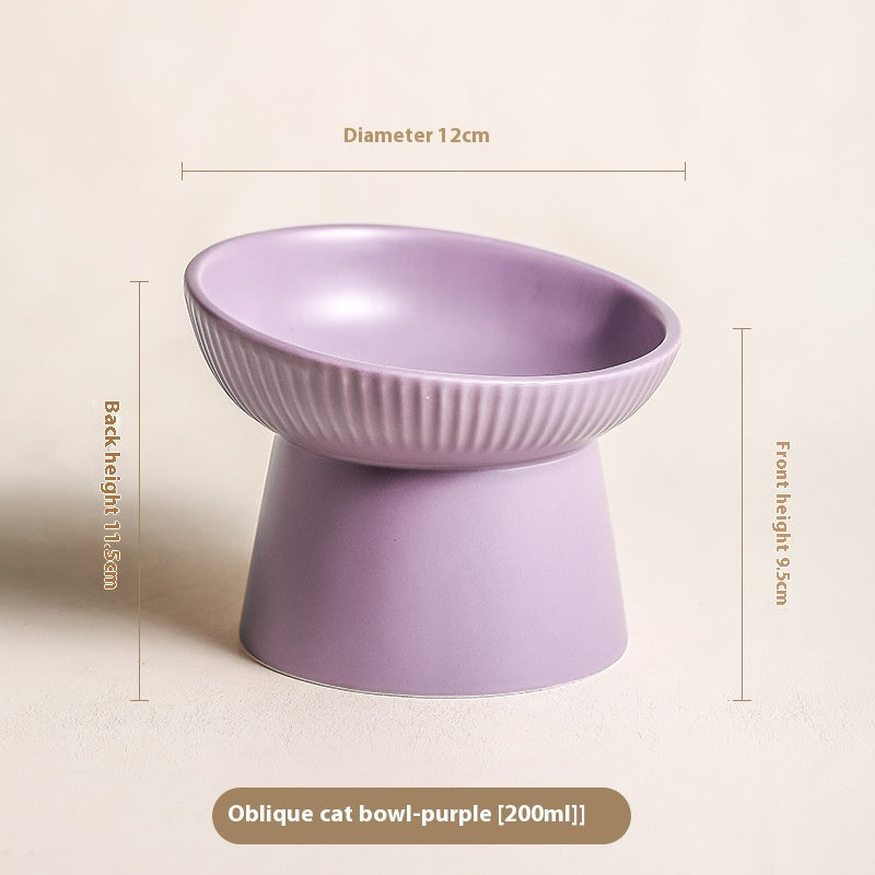 KFX-9328573 Anti-Tumble Porcelain Pet Rice Bowl in Striped Design - Multiple Color Options