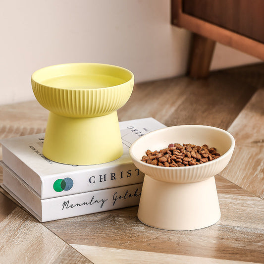 KFX-9328573 Anti-Tumble Porcelain Pet Rice Bowl in Striped Design - Multiple Color Options