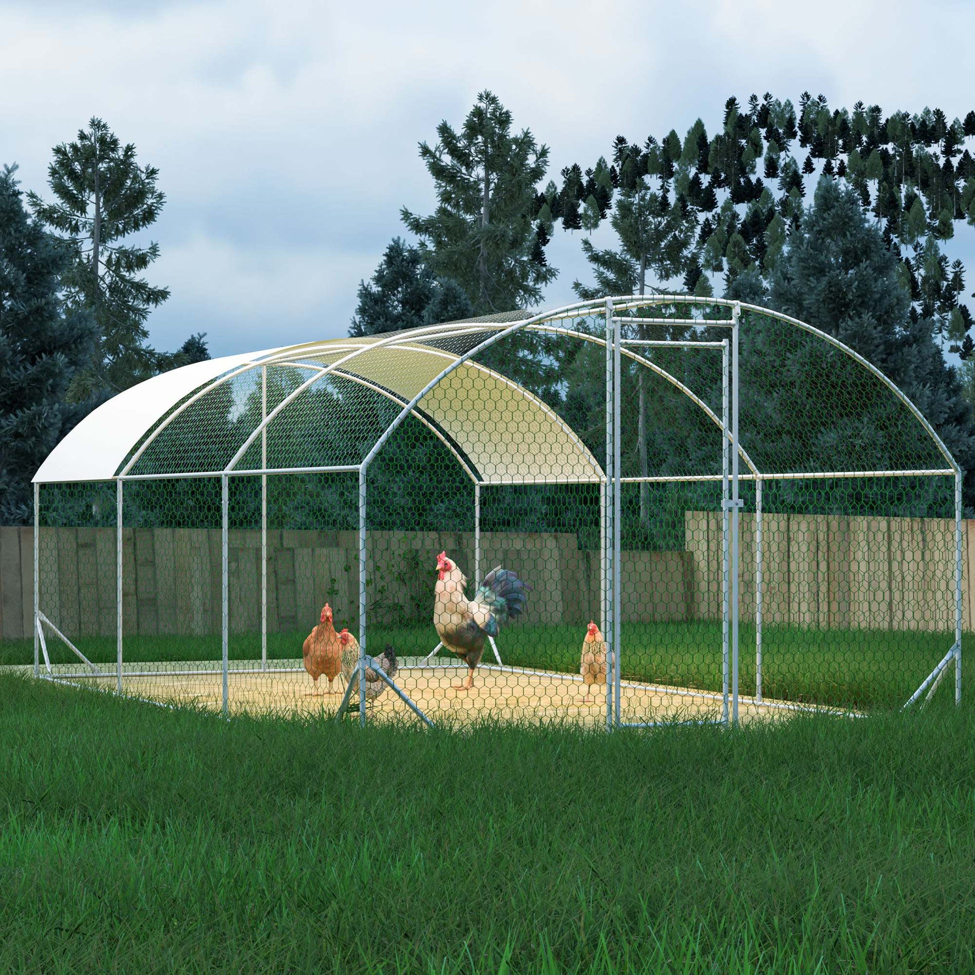 KFX-9332029 Large Metal Chicken Coop with Waterproof Dome Cover, Walk-In Design for Outdoor Use - 9.84' x 19.68' x 6.56'