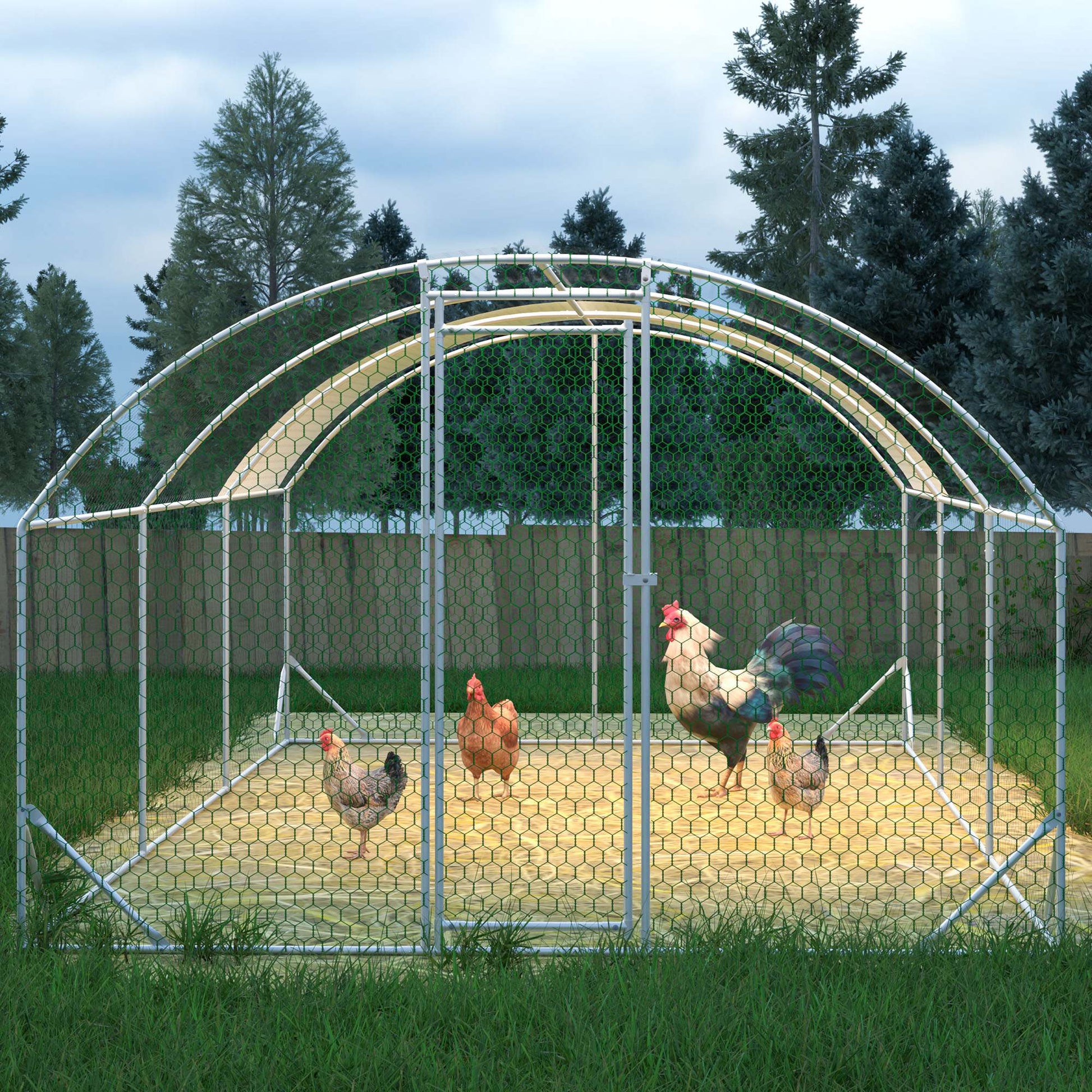 KFX-9332029 Large Metal Chicken Coop with Waterproof Dome Cover, Walk-In Design for Outdoor Use - 9.84' x 19.68' x 6.56'