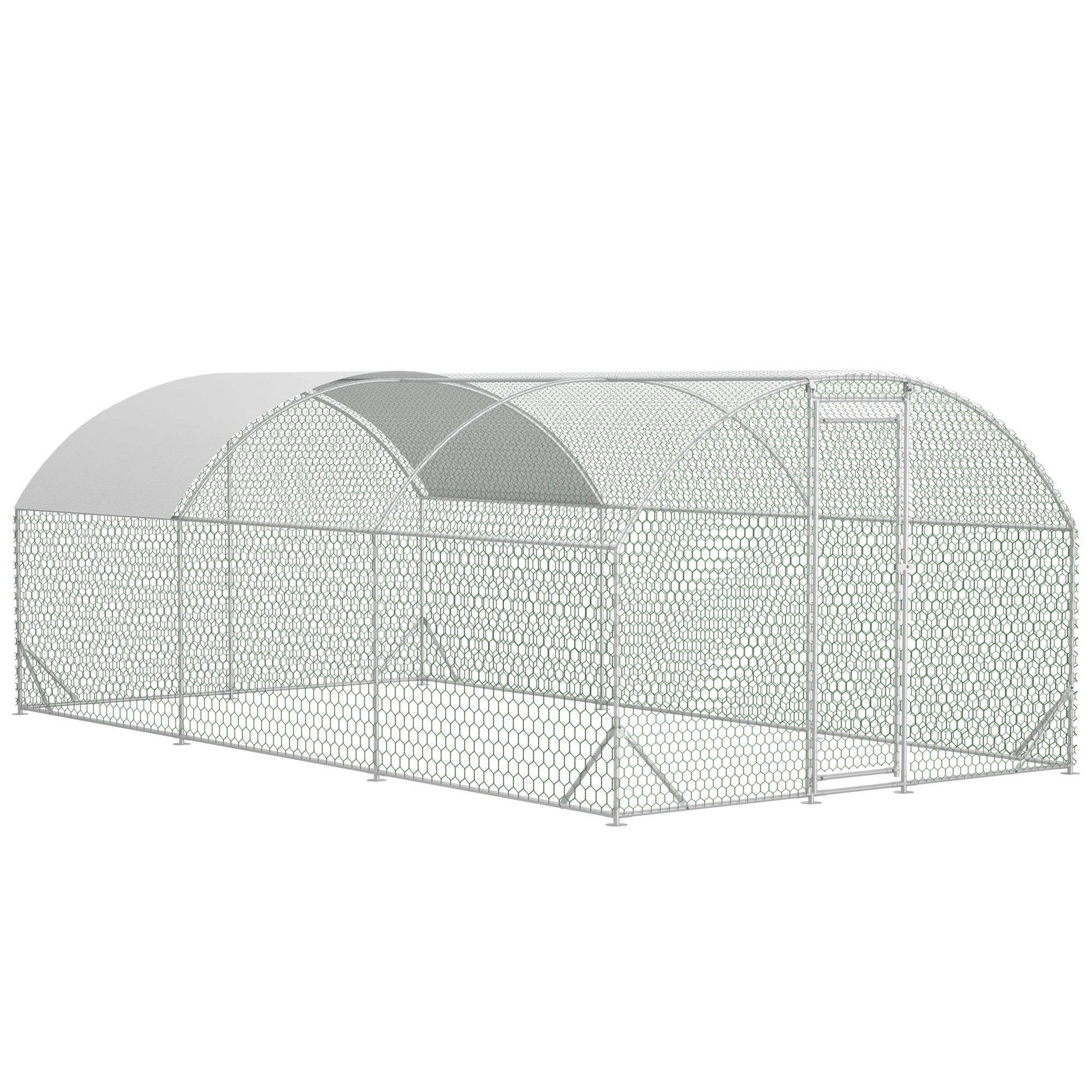 KFX-9332029 Large Metal Chicken Coop with Waterproof Dome Cover, Walk-In Design for Outdoor Use - 9.84' x 19.68' x 6.56'