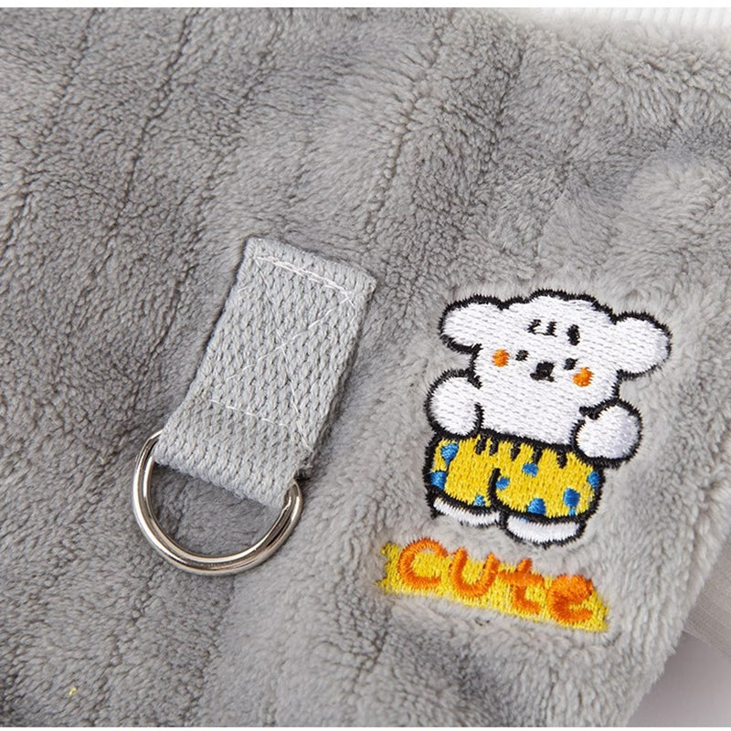KFX-9332925 Cute Bear Plush Dog Jumpsuit with Leash Ring - Cozy Winter Pet Coat for Small Dogs