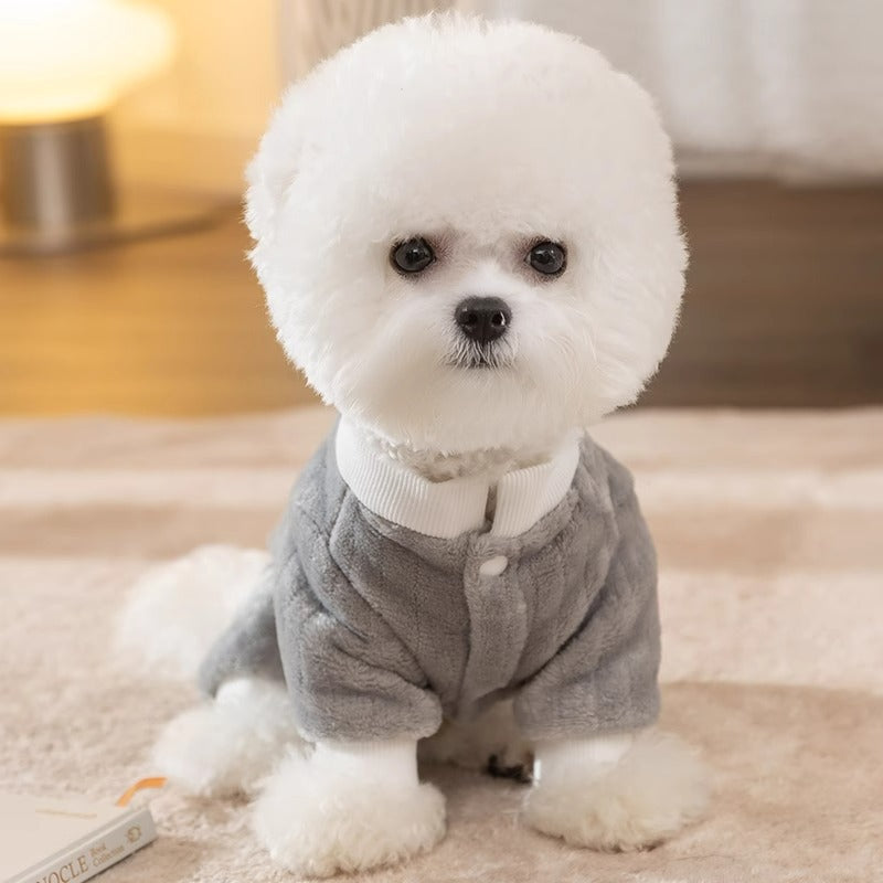 KFX-9332925 Cute Bear Plush Dog Jumpsuit with Leash Ring - Cozy Winter Pet Coat for Small Dogs