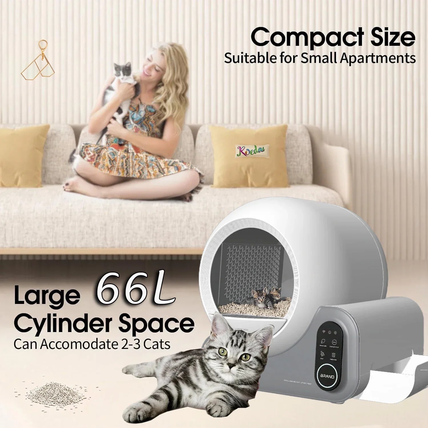 KFX-933395 Intelligent Self-Cleaning Cat Litter Box with APP Control, Large 70L Capacity, Dust-Free Design