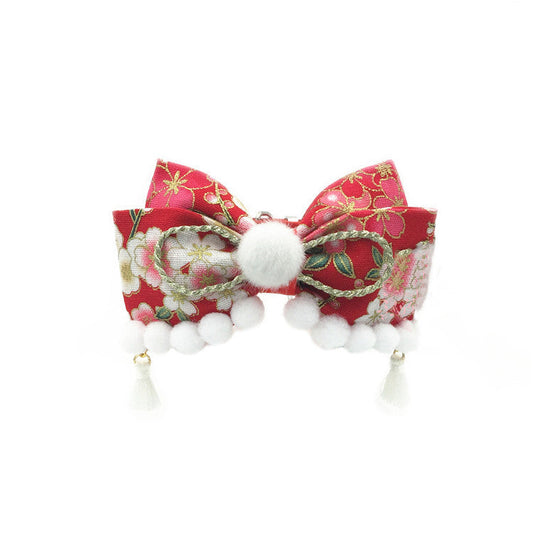 KFX-9336125 Handmade Red Festive Pet Collar with Bow for Cats and Dogs