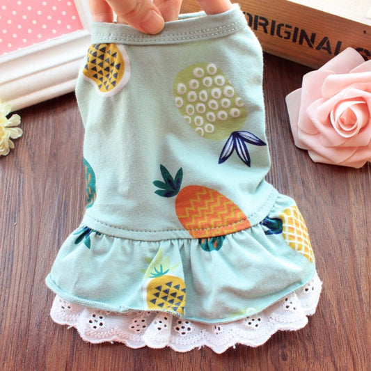 KFX-9336509 Summer Cotton Pet Skirt and T-Shirt Set for Small Dogs and Cats in Pineapple Designs