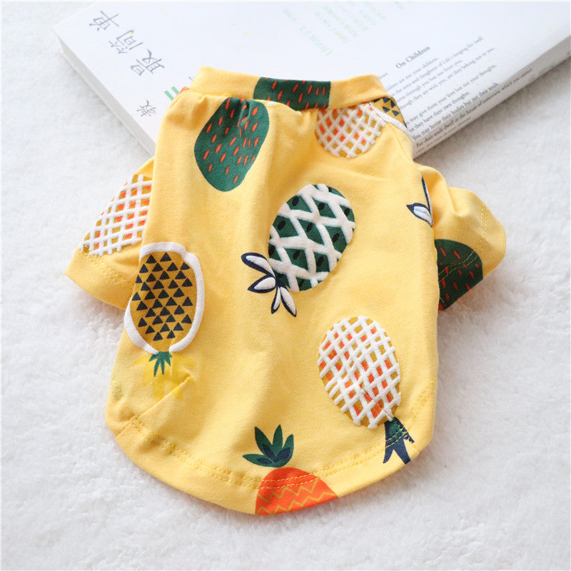 KFX-9336509 Summer Cotton Pet Skirt and T-Shirt Set for Small Dogs and Cats in Pineapple Designs