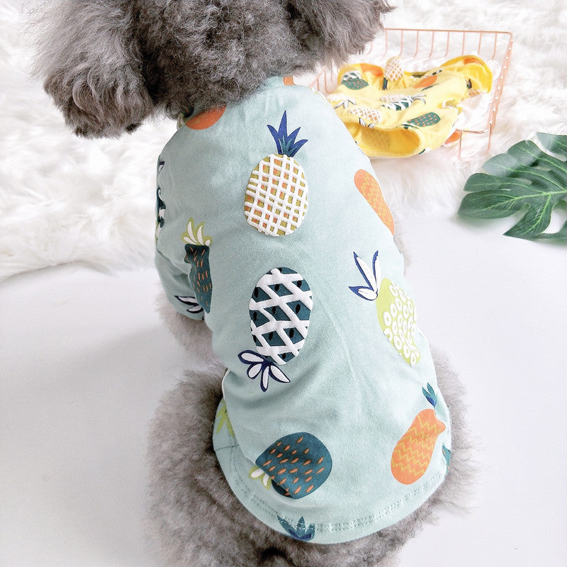 KFX-9336509 Summer Cotton Pet Skirt and T-Shirt Set for Small Dogs and Cats in Pineapple Designs