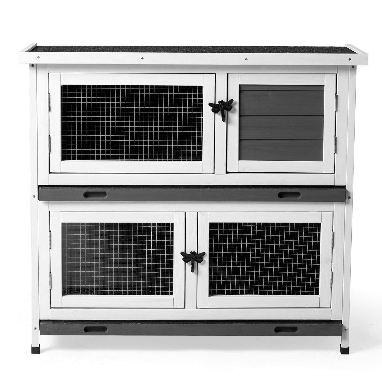 KFX-9337789 2-Story Rabbit Hutch with Tray, Weather-Resistant Grey Cedar Housing for Small Pets