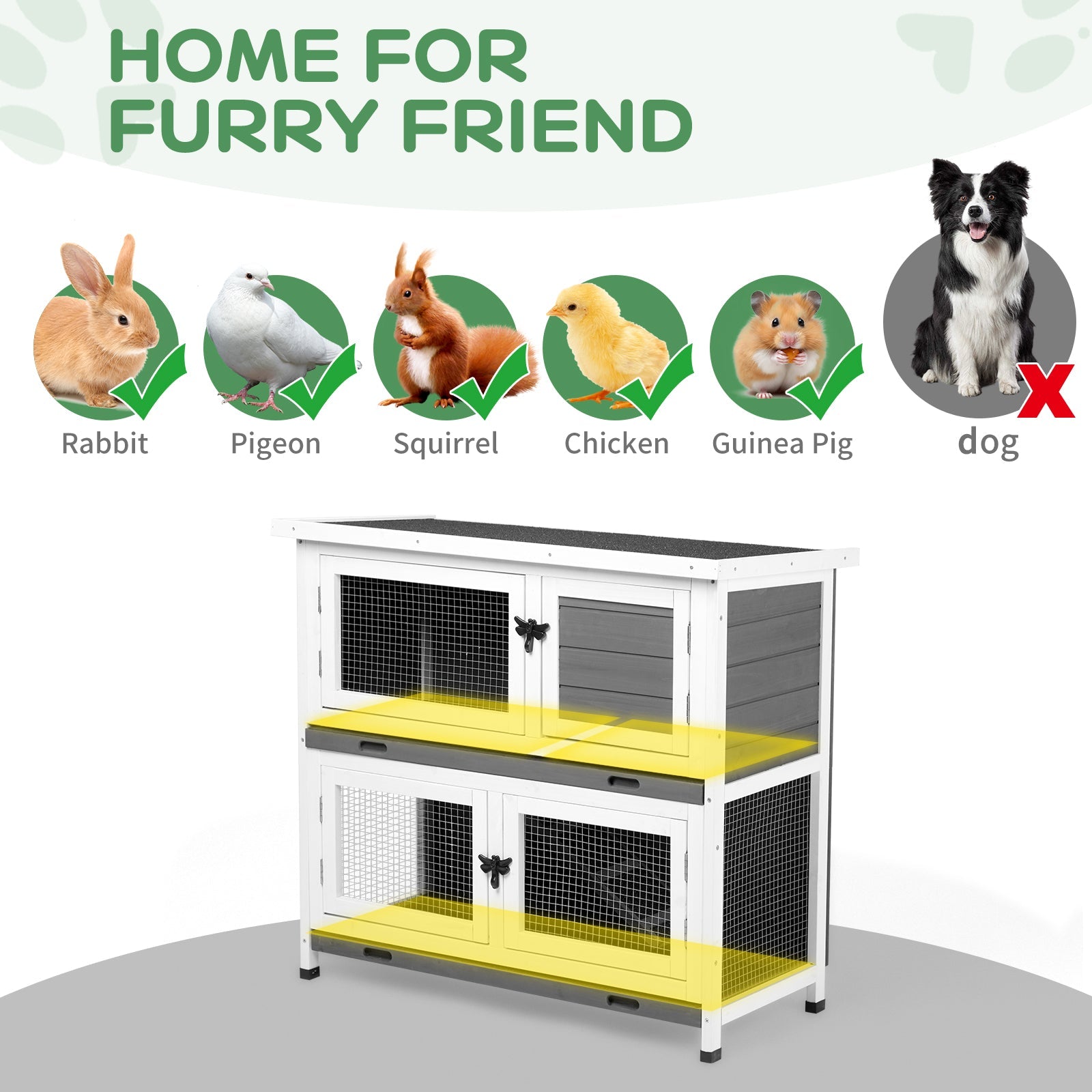KFX-9337789 2-Story Rabbit Hutch with Tray, Weather-Resistant Grey Cedar Housing for Small Pets