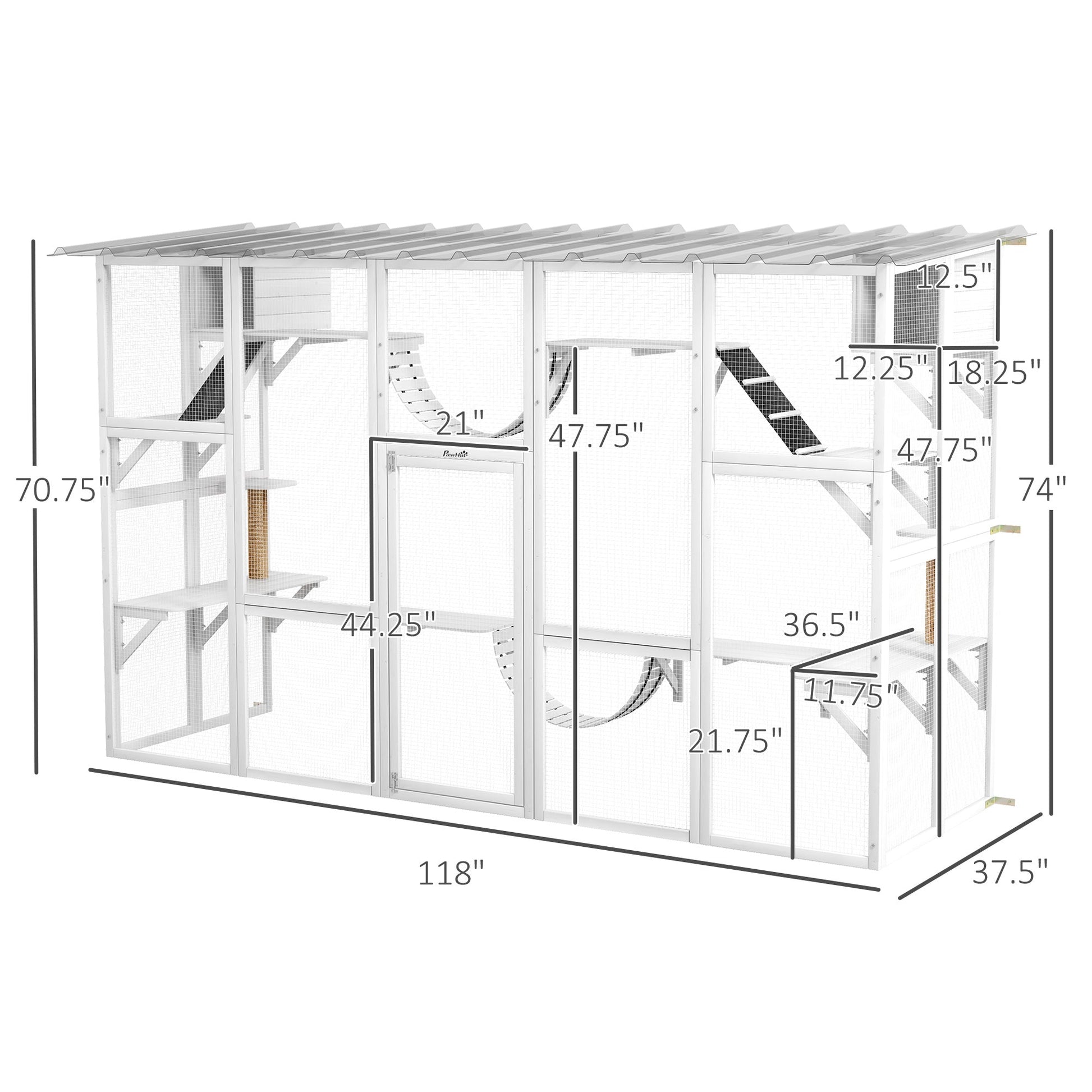 KFX-9338173 Large Cat Catio with Shelves, Bridges, and Ramps - Outdoor Enclosure for Multiple Cats, White