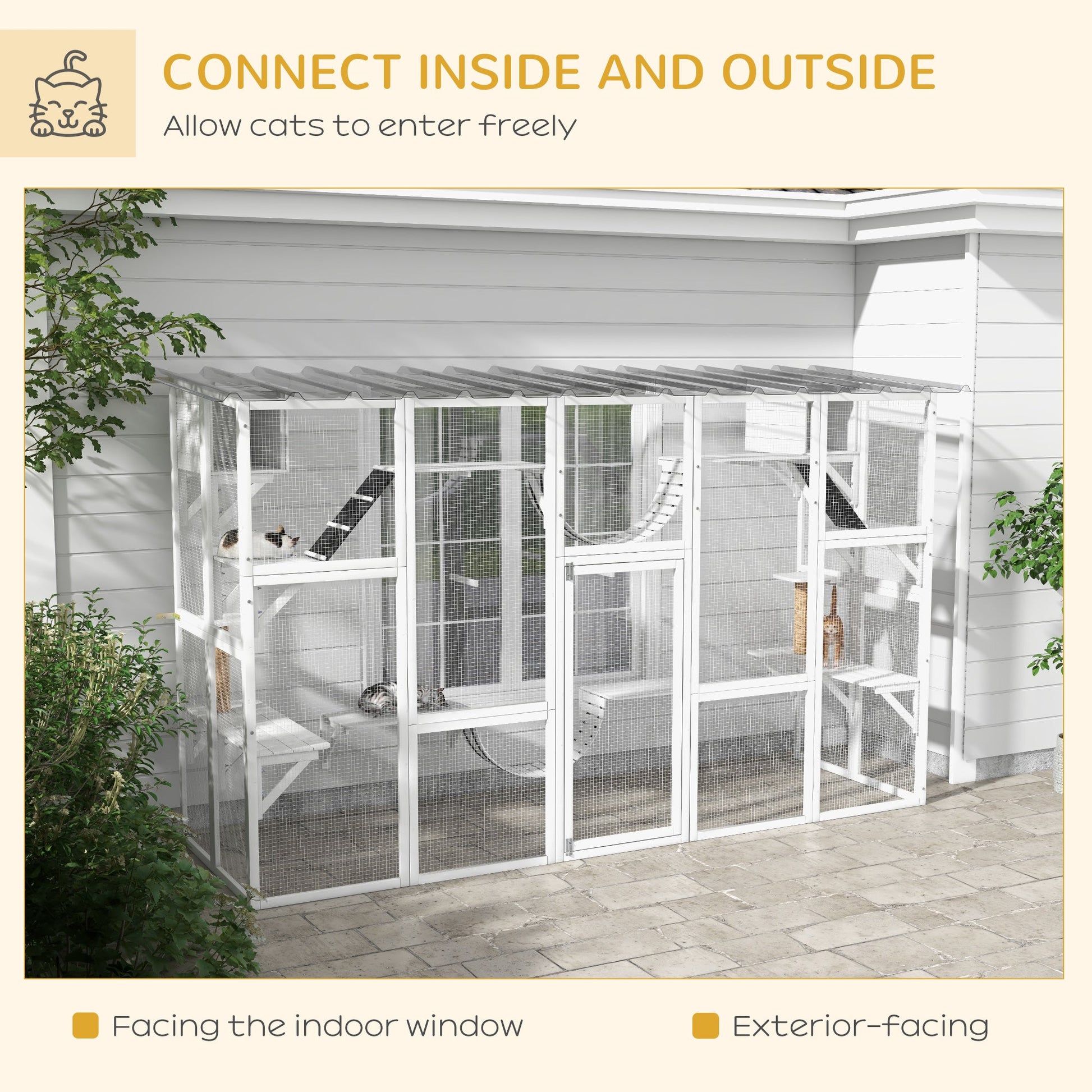 KFX-9338173 Large Cat Catio with Shelves, Bridges, and Ramps - Outdoor Enclosure for Multiple Cats, White