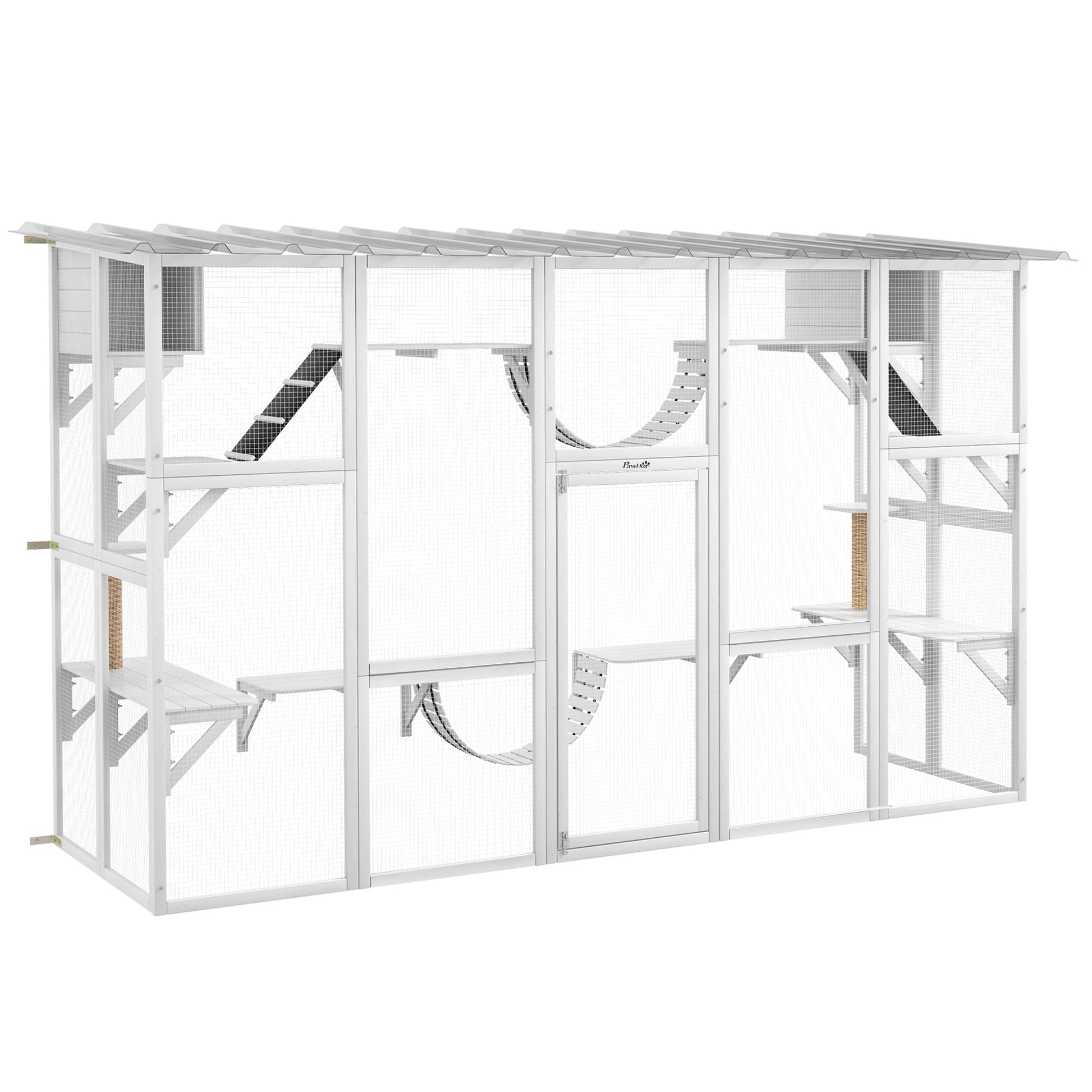 KFX-9338173 Large Cat Catio with Shelves, Bridges, and Ramps - Outdoor Enclosure for Multiple Cats, White