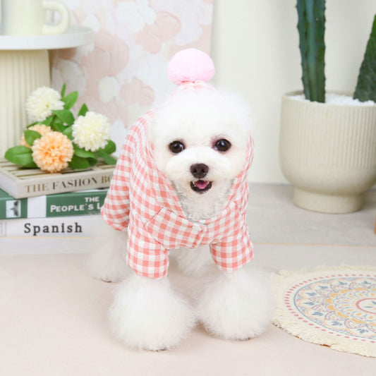 KFX-9338557 Colorful Cotton Cloth Pet Coat for Autumn and Winter – Four-Legged Design in Pink, Green, and Yellow