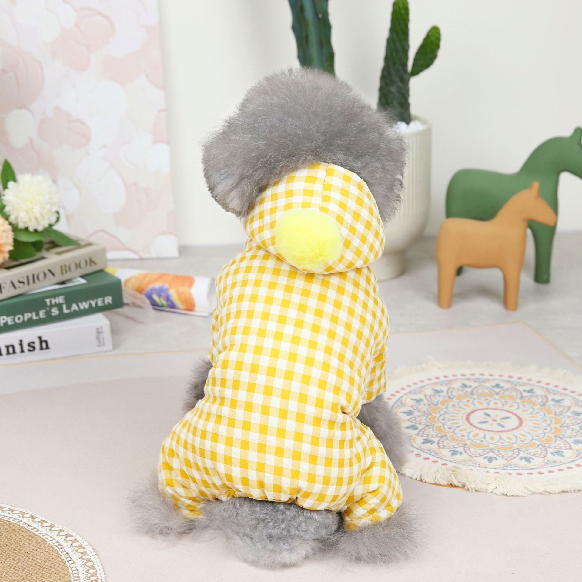 KFX-9338557 Colorful Cotton Cloth Pet Coat for Autumn and Winter – Four-Legged Design in Pink, Green, and Yellow
