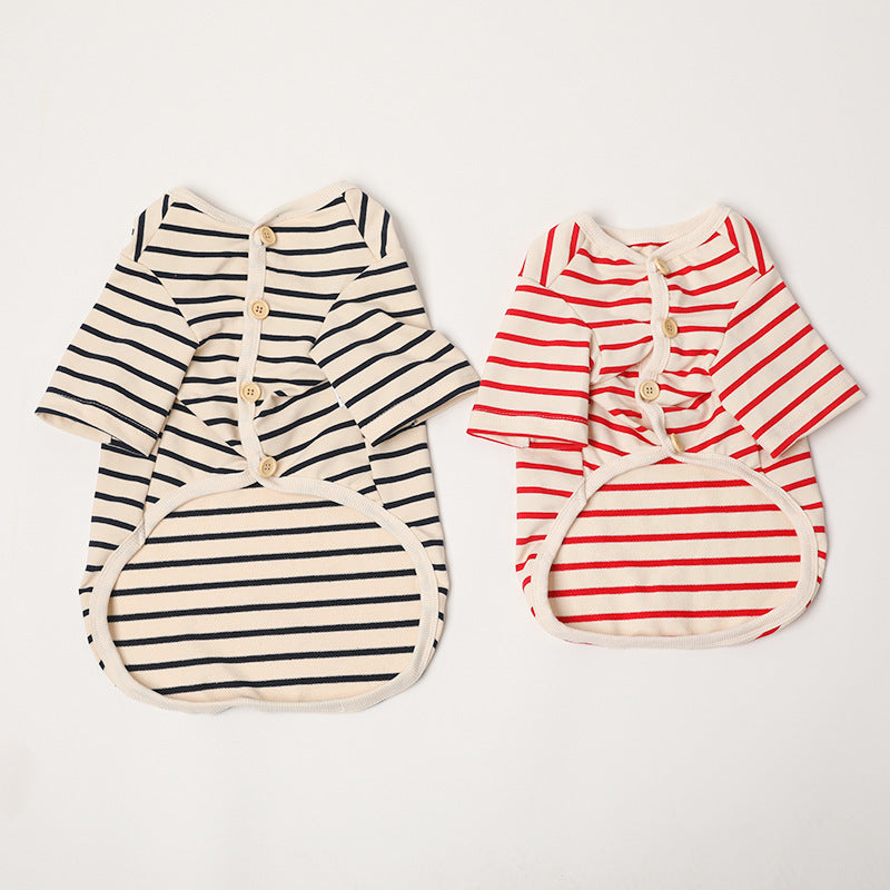KFX-9339709 Striped Cotton V-Neck Pet Shirt for Dogs - Cozy Leisurewear in Red and Black, Multiple Sizes Available