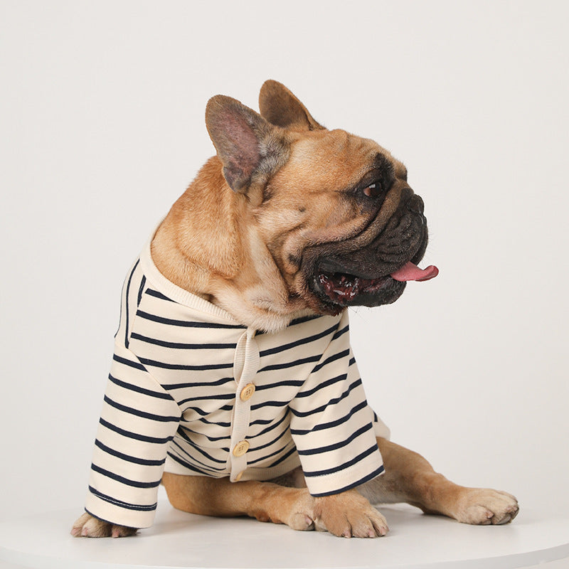KFX-9339709 Striped Cotton V-Neck Pet Shirt for Dogs - Cozy Leisurewear in Red and Black, Multiple Sizes Available