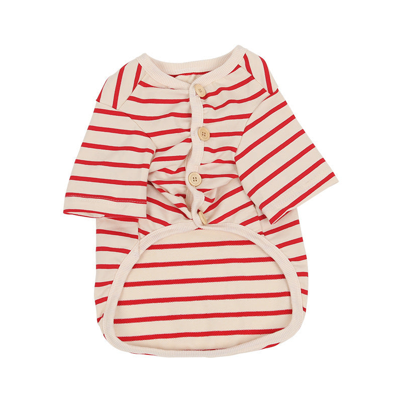 KFX-9339709 Striped Cotton V-Neck Pet Shirt for Dogs - Cozy Leisurewear in Red and Black, Multiple Sizes Available