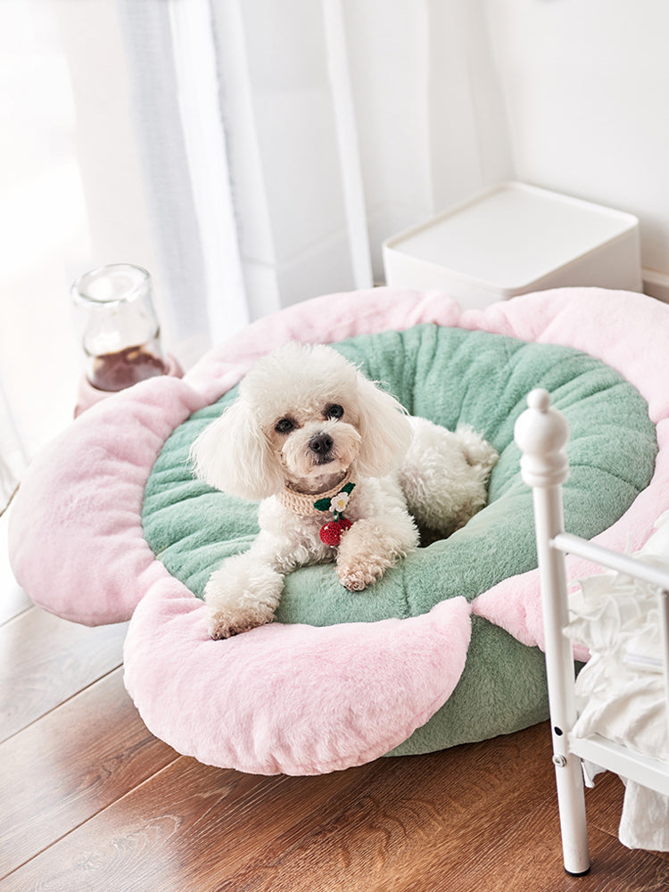 KFX-9343933 Removable Washable Flower Nest for Pets - Soft Short Plush, Gray Green, Multiple Sizes
