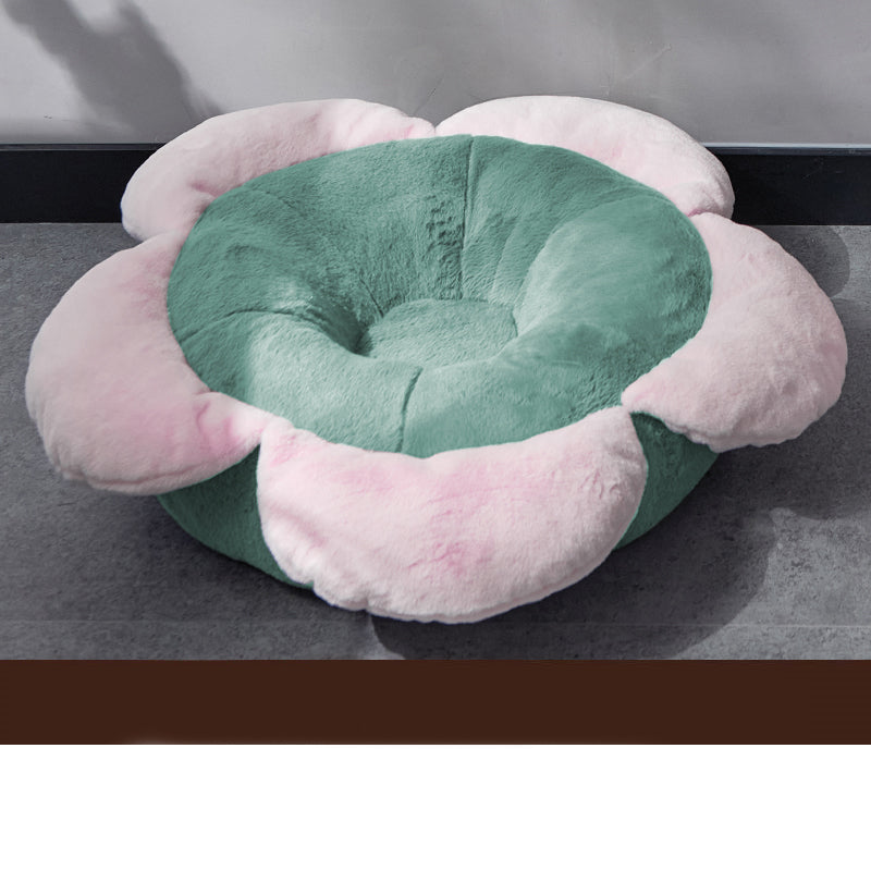 KFX-9343933 Removable Washable Flower Nest for Pets - Soft Short Plush, Gray Green, Multiple Sizes