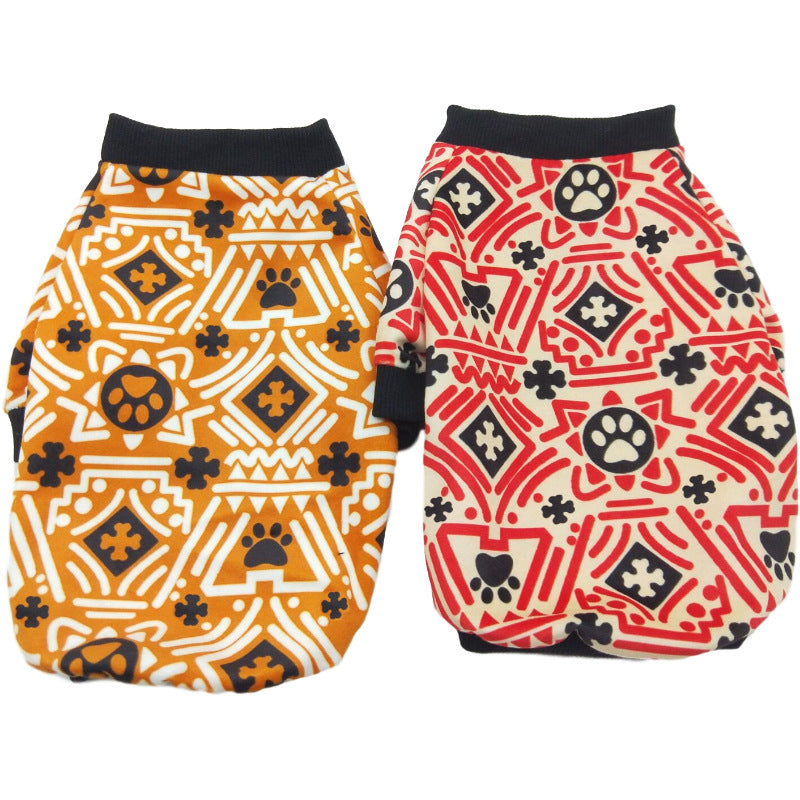 KFX-9346237 Cozy Acrylic Christmas Print Teddy Clothes for Dogs - Spring and Autumn Styles