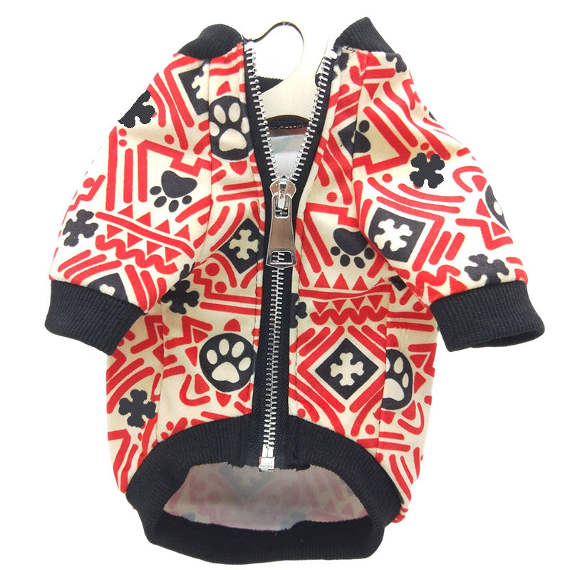 KFX-9346237 Cozy Acrylic Christmas Print Teddy Clothes for Dogs - Spring and Autumn Styles