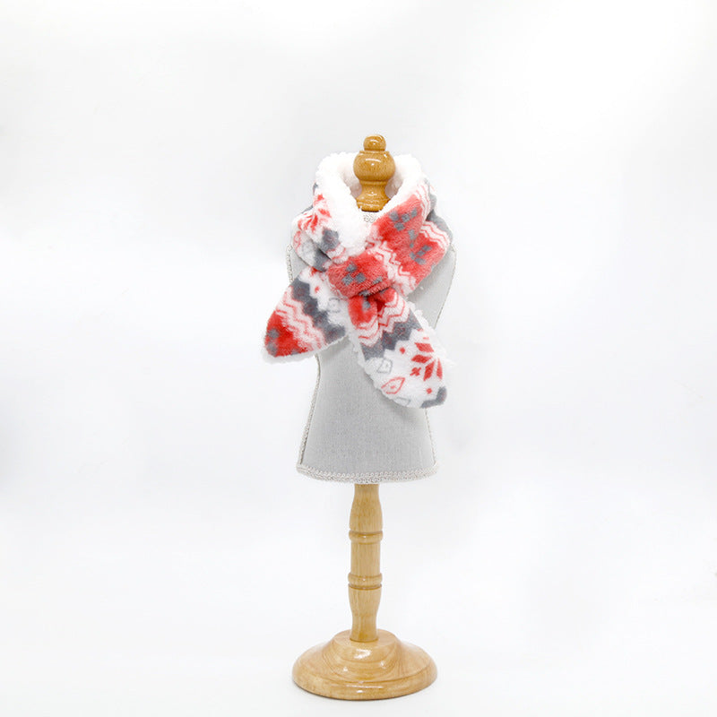 KFX-9346237 Cozy Coral Fleece Christmas Pet Scarf in Cartoon Patterns