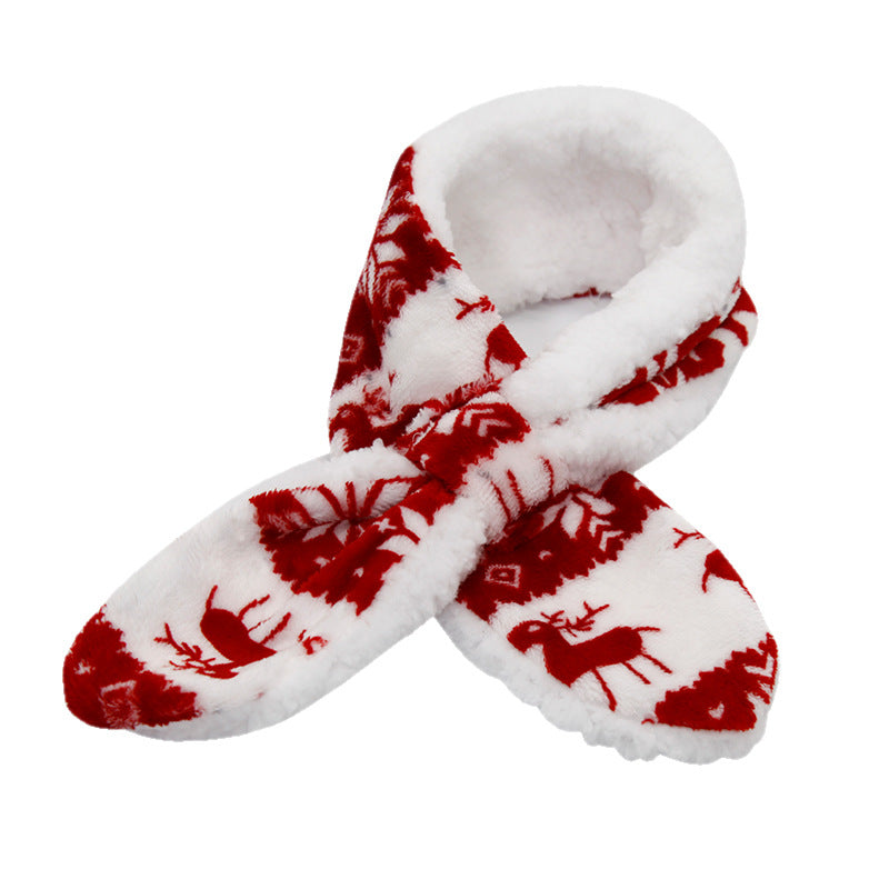 KFX-9346237 Cozy Coral Fleece Christmas Pet Scarf in Cartoon Patterns