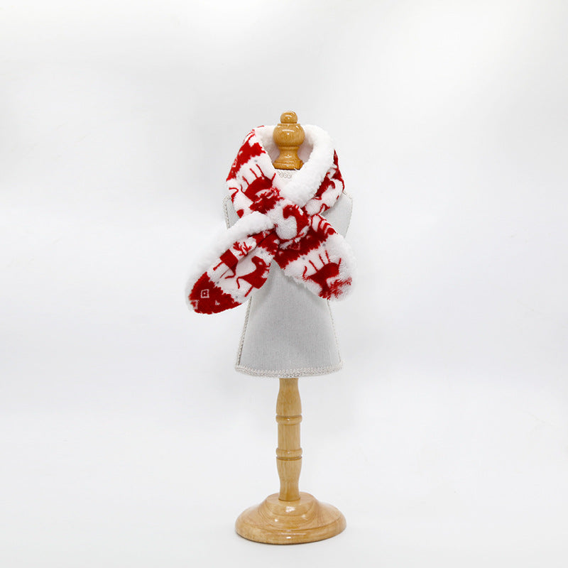 KFX-9346237 Cozy Coral Fleece Christmas Pet Scarf in Cartoon Patterns
