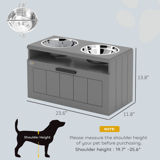 KFX-9351613 Elevated Dog Bowl Stand with 2 Stainless Steel Bowls, Slow Feeder, and Storage Drawer for Large Breeds