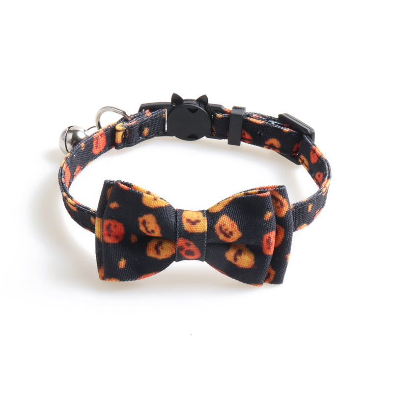 KFX-9353021 Halloween Pumpkin Cat Collar and Bib Set - Adjustable Polyester Kitten Accessories in Black and Purple