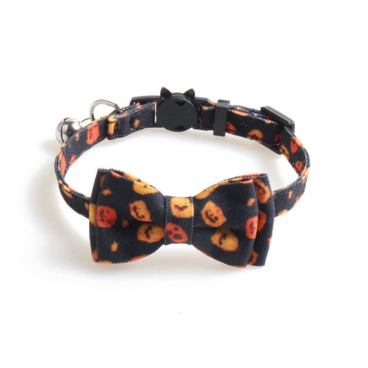 KFX-9353021 Halloween Pumpkin Cat Collar and Bib Set - Adjustable Polyester Kitten Accessories in Black and Purple