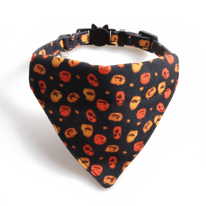 KFX-9353021 Halloween Pumpkin Cat Collar and Bib Set - Adjustable Polyester Kitten Accessories in Black and Purple