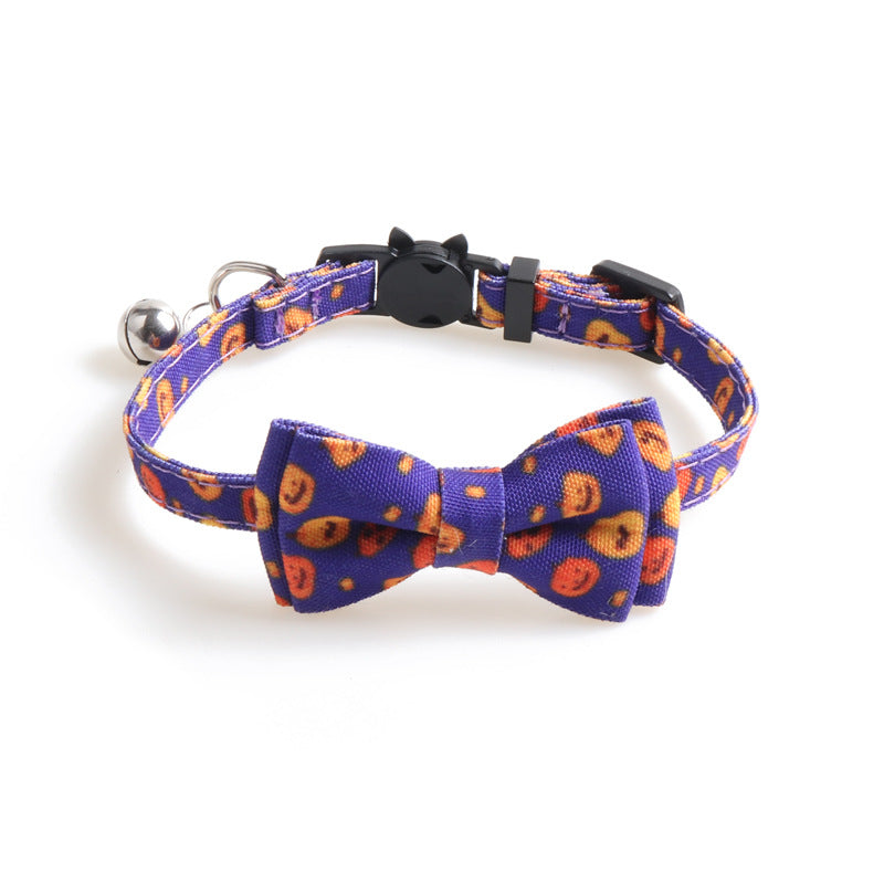 KFX-9353021 Halloween Pumpkin Cat Collar and Bib Set - Adjustable Polyester Kitten Accessories in Black and Purple