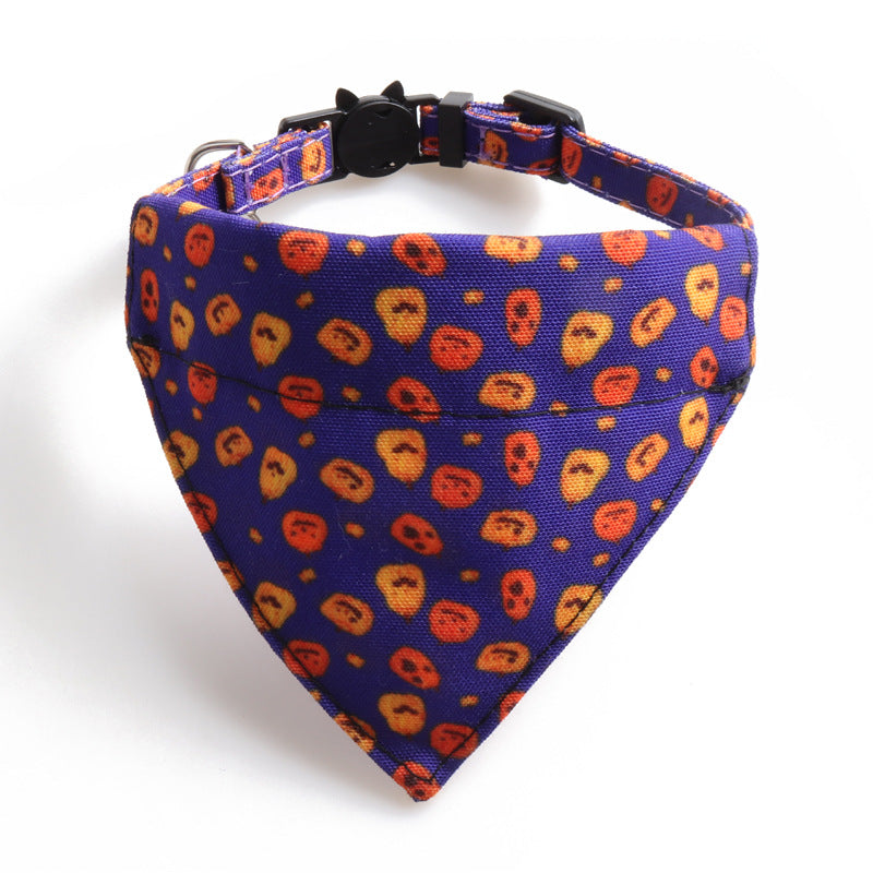 KFX-9353021 Halloween Pumpkin Cat Collar and Bib Set - Adjustable Polyester Kitten Accessories in Black and Purple