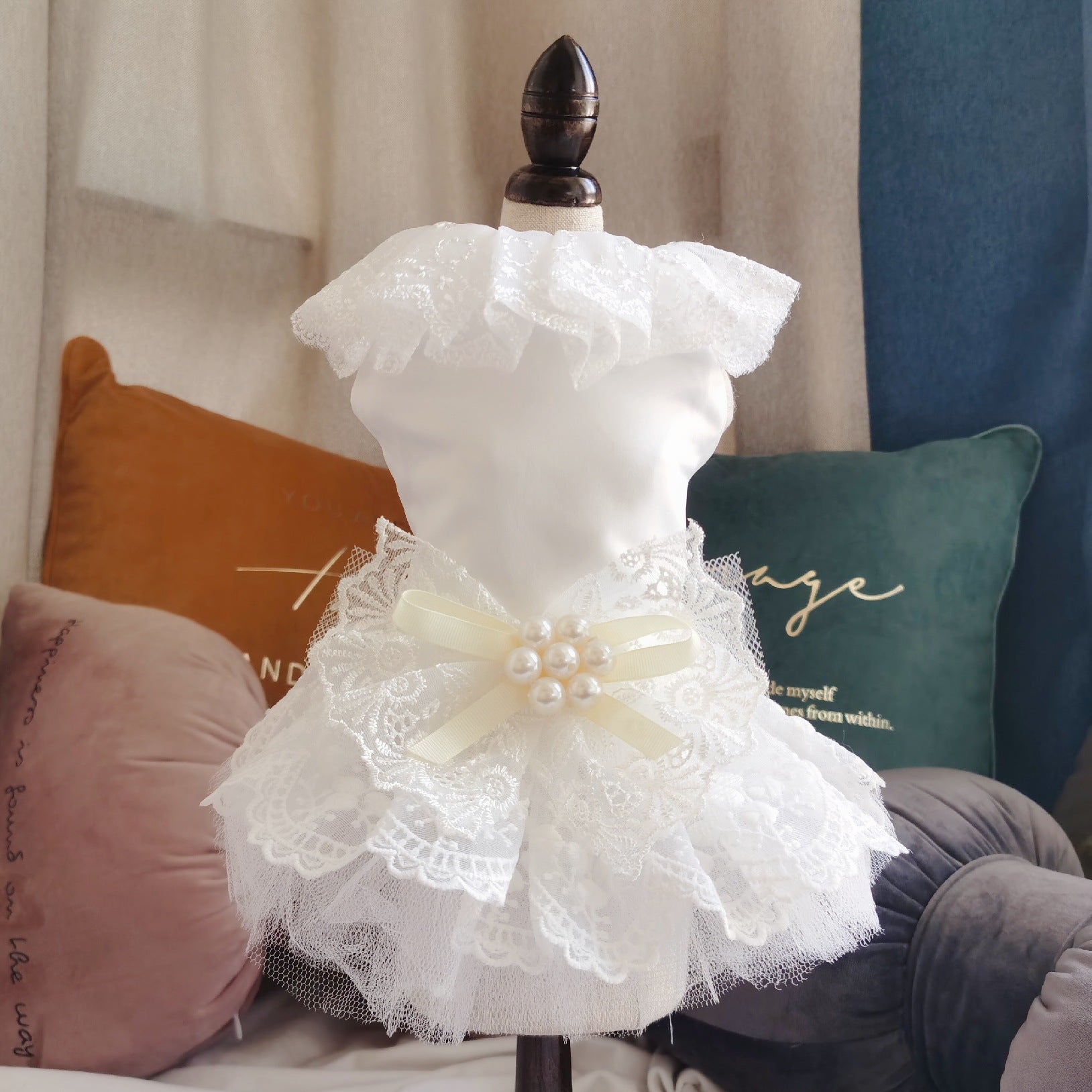 KFX-9353789 Elegant Dog Wedding White Dress Skirt - Polyester, Universal Fit, Multiple Sizes Available