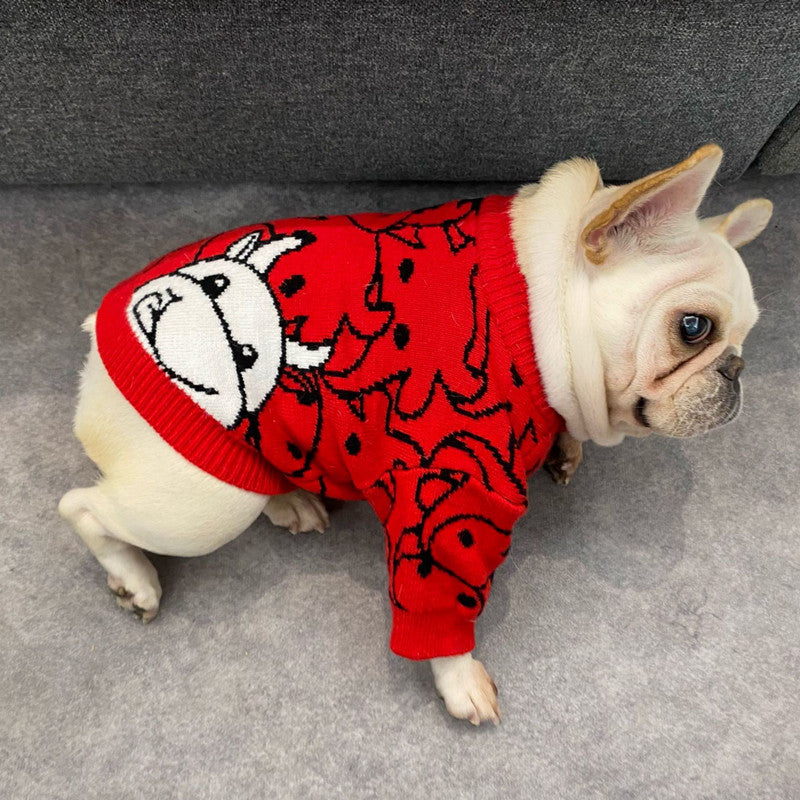 KFX-9355965 Casual Festive Red Pet Sweater for New Year Celebrations - Perfect for Year of the Ox