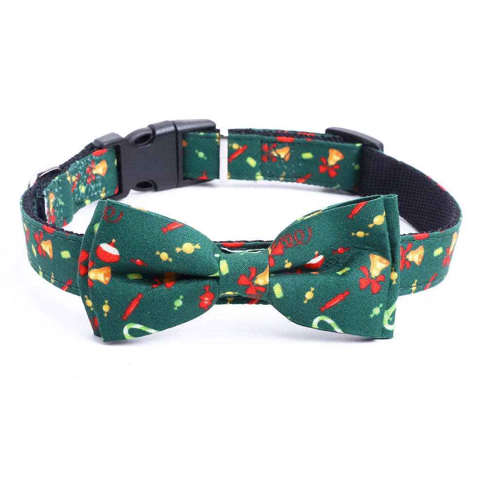 KFX-9357373 Christmas Themed Bow Collar for Medium and Large Dogs - Red and Green with Bell